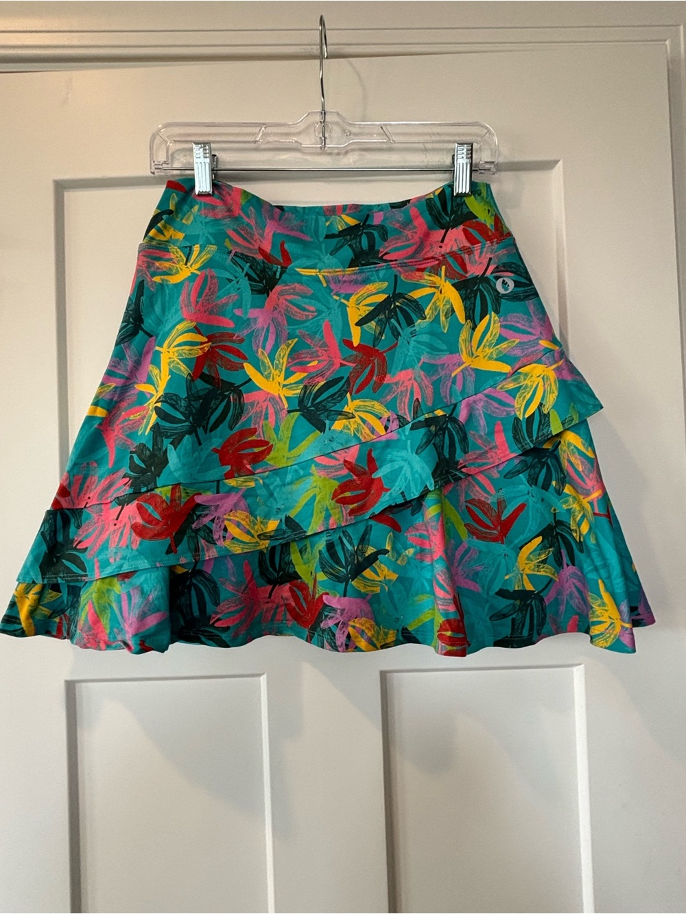 Dona Jo Teal Tropical-Print Ruffle Tennis Golf Pickleball Skort Size 2 Large